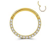 JSDDE Surgical Steel Segment Ring Clicker with Crystal 16ga Hoop Earrings Septum Tragus Helix Ear Piercing Nose Piercing Lip Piercing Hoop Ring Stud Earrings 8-10 mm Gold-8 mm