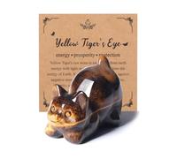 JSDDE Tiger Eye Crystal Cat Figurine for Cats Lovers Cute Gemstone Ornaments for Home Office Cat Statue Gifts