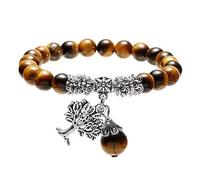 JSDDE Tiger Eye Stone Tree of Life Stretch Bracelet Reiki Healing Crystal Gemstone Beads Bracelet, Birthstone Lucky Stone Jewelry(6.2")