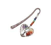 JSDDE Vintage Heart Chakra Crystal Bookmark Healing Crystals Gemstone Life Tree Pendant Charm Book Marker for Women Teachers Readers