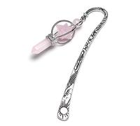 JSDDE Vintage Metal Bookmark Rose Quartz Crystal Gemstone Pendant Charm Book Marker Gifts for Women Teachers Readers