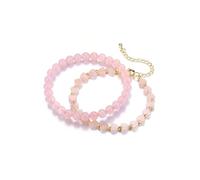 JSDDE Womens Crystal Bracelet Set Rose Quartz Gemstone Beaded Bracelet with Heart Stone Bracelets Jewellery Gifts for Women Girlfriend Mum on Birthday Christmas