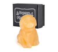 JSDDE Yellow Jade Crystal Dog Figurine Healing Gemstone Lucky Cute Stone Dogs Statue Ornament for Dog Lovers Home Office Crystals Dog Gifts