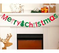 JSDJ Merry Christmas Banner with Christmas Tree Red Green Wool Felt Garland Happy Holiday Decoration Indoor Cute Hanging Decor for Mantel Fireplace Wall, Kids Bedroom, Living Room,Party Supplies