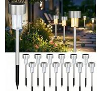 Jsdoin 12PCS Solar Garden Lights, Garden Stake Light Stainless Steel LED Solar Lights Waterproof Auto On-Off Pathway Lighting for Walkway, Patio, Outdoor, Lawn, Driveway (Warm)