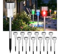Jsdoin 12PCS Solar Garden Lights, Garden Stake Light Stainless Steel LED Solar Lights Waterproof Auto On-Off Pathway Lighting for Walkway, Patio, Outdoor, Lawn, Driveway (Colorful Light)