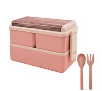 Jsdoin 1400ml Stackable Bento Lunch Box with 3 Compartments & Cutlery, 2-Layer Leak-Proof, Microwave/Dishwasher Safe, For Adults & Kids ADLQ80642