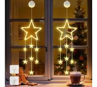 Jsdoin 2 Pcs LED Christmas Curtain Window Lights, Battery Powered Fairy String Lights with 8 Modes for Indoor Outdoor Xmas Party Wedding Decorations