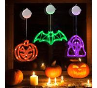 Jsdoin 3 Pack Halloween Decorations, Halloween Window Lights with Suction Cup, Timing Function, Pumkin Bat Ghost Outdoor Indoor Lights, Battery Powered