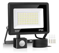 Jsdoin 50W Security Lights Outdoor Motion Sensor 4500 Lumen PIR Security Light 6500K LED Floodlights IP66 Waterproof Outside Daylight Wall Light with 2M Cable for Garage Garden Hallway Backyard