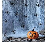 Jsdoin 60g Halloween Spider Web Decoration, with 30pcs Fake Spiders, Stretchable Halloween Cobwebs for Halloween Decorations