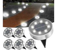 Jsdoin 6PCS Solar Floor Lights Outdoor, 8 LED Lights Waterproof Outdoor Light, IP68 Garden Light Stainless Steel Solar Lamp for Walkway, Terrace, Outdoor, Lawn, Entrance (White)