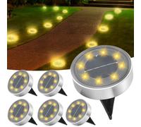 Jsdoin 6PCS Solar Floor Lights Outdoor, 8 LED Lights Waterproof Outdoor Light, IP68 Garden Light Stainless Steel Solar Lamp for Walkway, Terrace, Outdoor, Lawn, Entrance