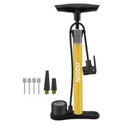 Jsdoin Bike Pump, High Performance Bicycle Floor Pump with Dual Presta and Schrader Valves, Bike Pumps with Pressure Gauge for Road Foot Bike, MTB, and Sports Balls (Yellow)