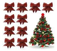 Jsdoin Christmas Bow Decorations, 10pc Glitter Bows for Christmas Tree, 5.9 inch Sequin Bowknot, Xmas Decorative Bows Ornaments for Home Party(Red)
