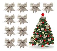 Jsdoin Christmas Bow Decorations, 10pc Glitter Bows for Christmas Tree, 5.9 inch Sequin Bowknot, Xmas Decorative Bows Ornaments for Home Party(Champagne Gold)