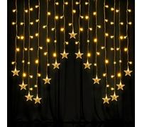 Jsdoin Christmas Curtain Lights, 2m x 1m 104 LEDs Window Lights, 8 Modes Remote Control Timer Fairy Light, Christams Decoration for Indoor Party Bedroom(Star, Warm White)