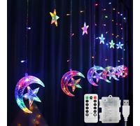 Jsdoin Christmas LED String Lights 3.5M LED Stars Moon Curtain Lights Christmas String Fairy Lights with USB+Battery-Powered and 8 Flashing Modes for Ramadan Christmas, Wedding Decoration