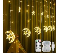 Jsdoin Christmas LED String Lights 3.5M LED Stars Moon Curtain Lights Christmas String Fairy Lights with USB+Battery-Powered and 8 Flashing Modes for Ramadan Christmas, Wedding Decoration (Warm White)