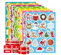 Jsdoin Christmas Stickers for Children, Vinyl Waterproof Kids Party Bag Fillers, Laser Flash Self Adhesive Stickers for Christmas Party(8 Sheets)