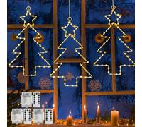 Jsdoin Christmas Window Lights 3 Packs Battery Operated Christmas Tree Lights with 8 Modes & Remote 45 LED Window WWarm Light for Party Indoor Outdoor Window Xmas Decoration (Warm White)