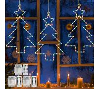 Jsdoin Christmas Window Lights 3 Packs Battery Operated Star Christmas Lights with 8 Modes & Remote 45 LED Window Warm Light for Party Indoor Outdoor Window Xmas Decoration (Multicolore, Tree)