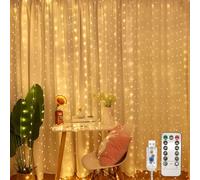 Jsdoin Curtain Fairy Lights, 3.6m x 3m 360leds USB Operated 8 Modes String Light Indoor Waterproof Hanging Window Lights with Hooks for Christmas, Wedding, Party,Wall, Home Decorations（Warm White）
