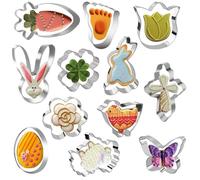 Jsdoin Easter Cookie Cutters, 12 Pieces Stainless Steel Biscuit Cutters with Bunny, Carrot, Clover, Flower, Butterfly, Easter Egg, for Pastry Baking Chocolate Cookie DIY, Easter Party Decoration