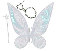 Jsdoin Fairy Wings (60cm*48cm), Fairy Wings for Adult Women Kids Girls White Butterfly Wings for Adult, with a Magic wand & Halo, Halloween Costume Angel Wings Birthday Chrismas Themed Party