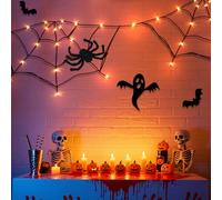 Jsdoin Halloween Decoration Lights, Spider Web Lights with Plush Spider, 8 Mode with Timer String Lights, Fairy Lights for Halloween Party, Home Decor, Battery Powered(Orange)