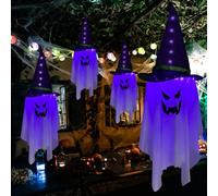 Jsdoin Halloween Decorations Hanging Ghost Lighted Flying Ghost Grim Reaper Skull Chains Glowing Ghost White Ghost Wizard Hat for Garden Yard Halloween Party Tree Door Lawn Party Supplies