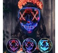 Jsdoin Halloween Masks, Scary LED Purge Mask, Light up Mask Cosplay, LED Rave Face Mask Costume 3 Lighting Modes, Halloween Face Masks for Men Women Kids (Red+Blue)