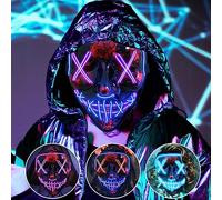 Jsdoin Halloween Masks, Scary LED Purge Mask, Light up Mask Cosplay, LED Rave Face Mask Costume 3 Lighting Modes, Halloween Face Masks for Men Women Kids (Blue+Purple)