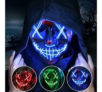Jsdoin Halloween Masks, Scary LED Purge Mask, Light up Mask Cosplay, LED Rave Face Mask Costume 3 Lighting Modes, Halloween Face Masks for Men Women Kids (Blue)