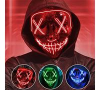 Jsdoin Halloween Masks, Scary LED Purge Mask, Light up Mask Cosplay, LED Rave Face Mask Costume 3 Lighting Modes, Halloween Face Masks for Men Women Kids (Red)