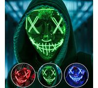Jsdoin Halloween Masks, Scary LED Purge Mask, Light up Mask Cosplay, LED Rave Face Mask Costume 3 Lighting Modes, Halloween Face Masks for Men Women Kids (Green)