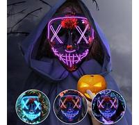 Jsdoin Halloween Masks, Scary LED Purge Mask, Light up Mask Cosplay, LED Rave Face Mask Costume 3 Lighting Modes, Halloween Face Masks for Men Women Kids (Purple)