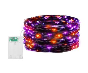 Jsdoin Halloween Orange+Purple Fairy Lights, 2 PCS 50 LED Battery Operated String Lights Copper Wire Light for Indoor Outdoor Lighting, Bedroom, Party, Tree Decoration(5M/16ft，Orange+Purple)