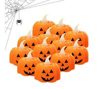 Jsdoin Halloween Pumpkin Tea Lights, 12pcs Flameless LED Candles, Warm White Flickering for Party Decorations, Battery Operated