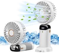 Jsdoin Hand Held Fan,Portable Handheld USB Rechargeable Fans with 5 Speeds,Battery Operated Mini Fan Foldable Desk Desktop Fans with LED Display for Home Office Bedroom Outdoor Travel (Black-White)