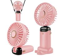 Jsdoin Hand Held Fan,Portable Handheld USB Rechargeable Fans with 5 Speeds,Battery Operated Mini Fan Foldable Desk Desktop Fans with LED Display for Home Office Bedroom Outdoor Travel (Pink)