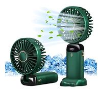 Jsdoin Hand Held Fan,Portable Handheld USB Rechargeable Fans with 5 Speeds,Battery Operated Mini Fan Foldable Desk Desktop Fans with LED Display for Home Office Bedroom Outdoor Travel (Green)
