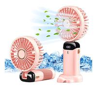 Jsdoin Hand Held Fan,Portable Handheld USB Rechargeable Fans with 5 Speeds,Battery Operated Mini Fan Foldable Desk Desktop Fans with LED Display for Home Office Bedroom Outdoor Travel (Pink)