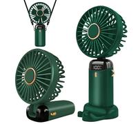 Jsdoin Hand Held Fan,Portable Handheld USB Rechargeable Fans with 5 Speeds,Battery Operated Mini Fan Foldable Desk Desktop Fans with LED Display for Home Office Bedroom Outdoor Travel (Green)