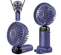 Jsdoin Hand Held Fan,Portable Handheld USB Rechargeable Fans with 5 Speeds,Battery Operated Mini Fan Foldable Desk Desktop Fans with LED Display for Home Office Bedroom Outdoor Travel (WathetBlue)