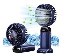 Jsdoin Hand Held Fan,Portable Handheld USB Rechargeable Fans with 5 Speeds,Battery Operated Mini Fan Foldable Desk Desktop Fans with LED Display for Home Office Bedroom Outdoor Travel (DarkBlue)