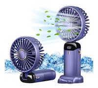 Jsdoin Hand Held Fan,Portable Handheld USB Rechargeable Fans with 5 Speeds,Battery Operated Mini Fan Foldable Desk Desktop Fans with LED Display for Home Office Bedroom Outdoor Travel (Blue)