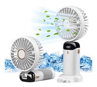 Jsdoin Hand Held Fan,Portable Handheld USB Rechargeable Fans with 5 Speeds,Battery Operated Mini Fan Foldable Desk Desktop Fans with LED Display for Home Office Bedroom Outdoor Travel (White)