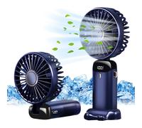 Jsdoin Hand Held Fan,Portable Handheld USB Rechargeable Fans with 5 Speeds,Battery Operated Mini Fan Foldable Desk Desktop Fans with LED Display for Home Office Bedroom Outdoor Travel (DarkBlue)