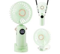 Jsdoin Handheld Fan, Portable Mini Fan with LED Display, 5-Speed Settings and Rechargeable Neck Hanging Fans for Summer Outdoor Travel Home Office (Green)